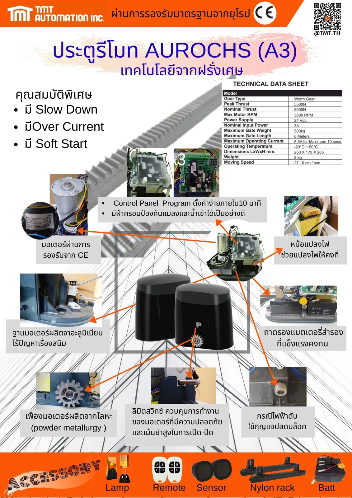 มอเตอร์ประตูรีโมทบานเลื่อน Ouranos A3 500 กก. (ระบบ DC) รูปที่ 4