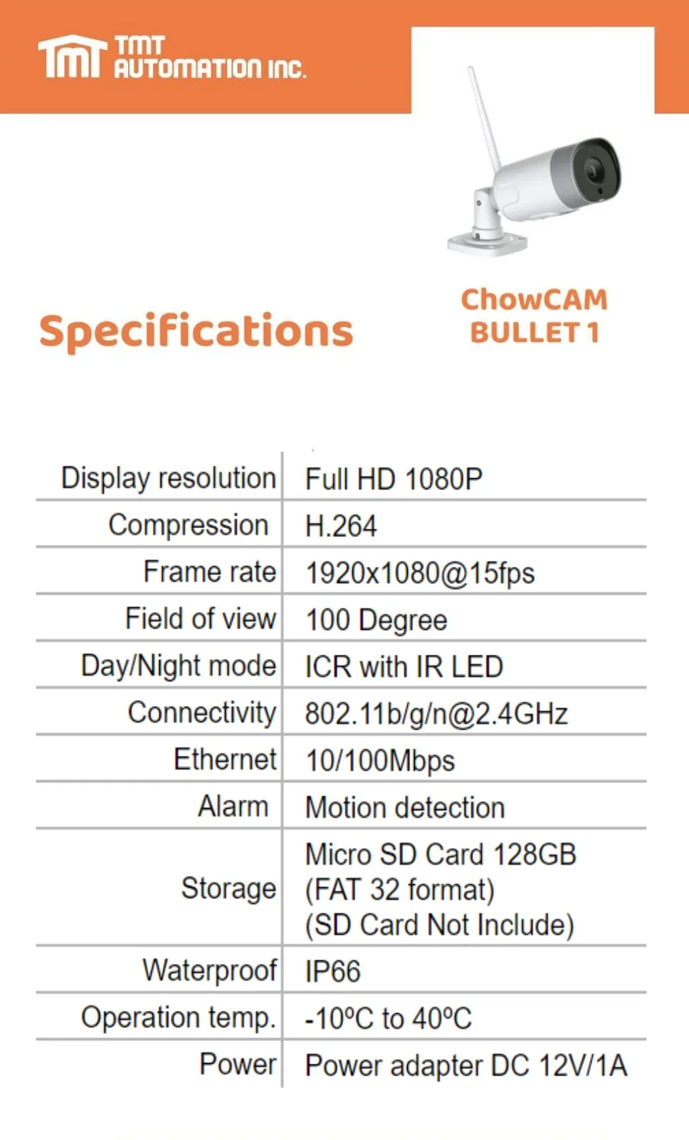 ChowCAM Bullet1 กล้องวงจรปิด IP Wi-Fi กันน้ำ IP66 รูปที่ 5